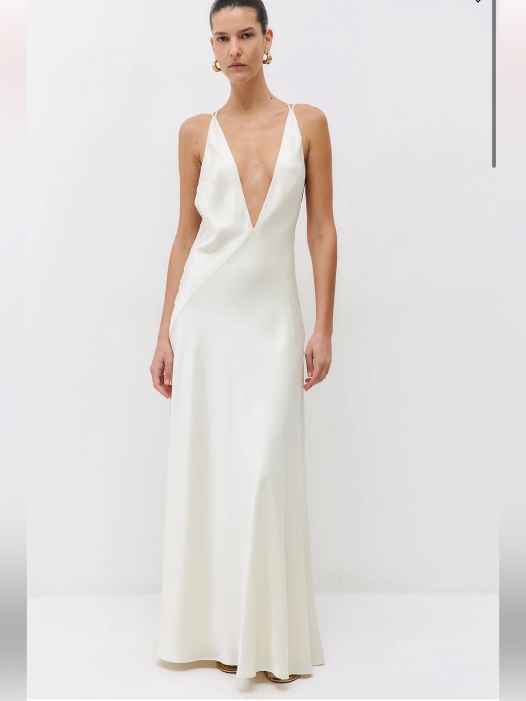 De Rococo Deep V Satin Maxi Dress Off White Size Xs